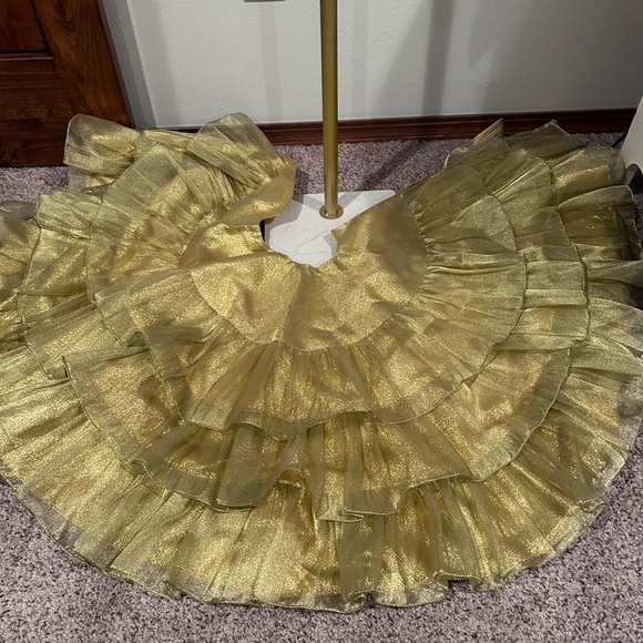 Gold Metallic Christmas Tree Skirt with Black and Gold Ornaments - Picture 3 of 8